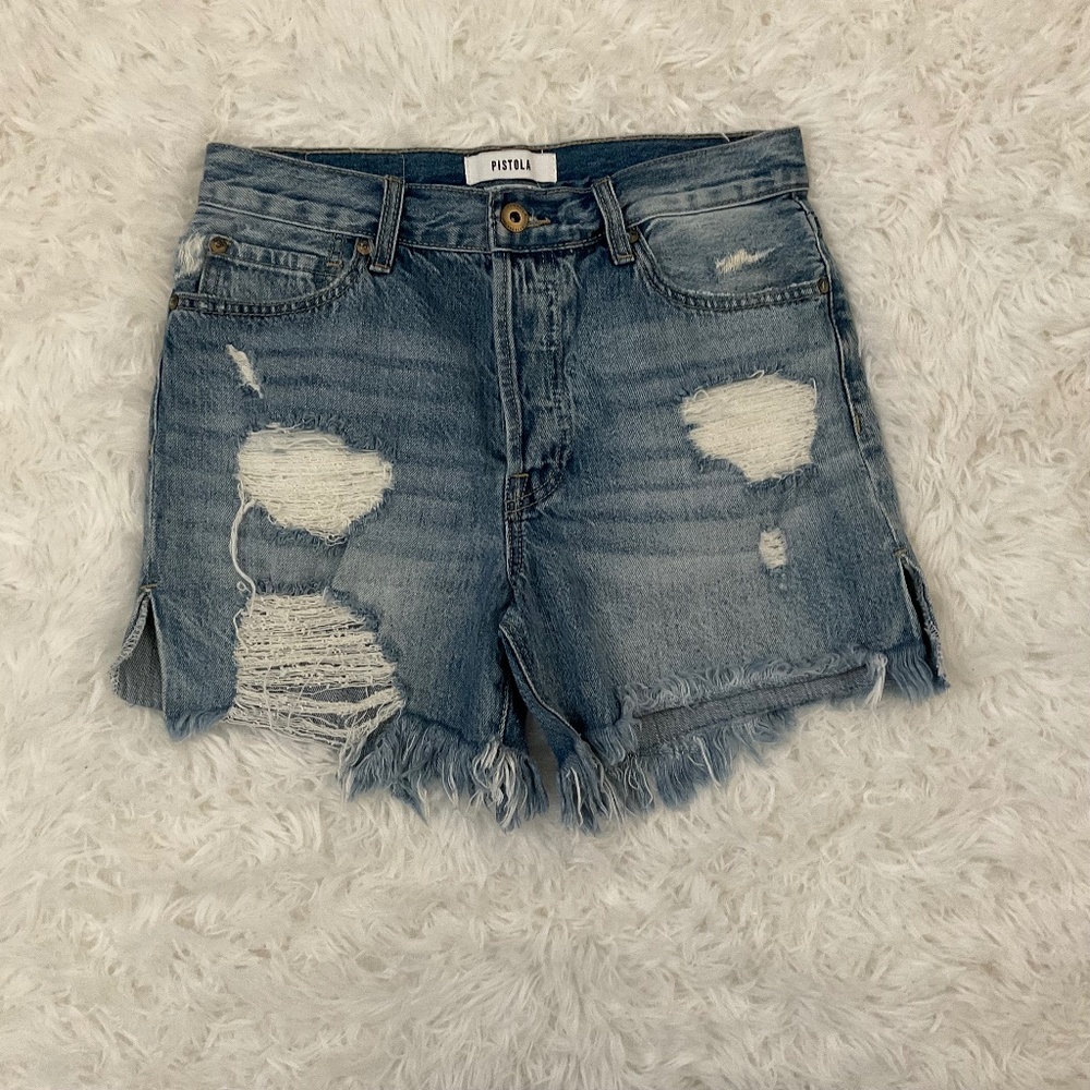 Pistola High Rise Button Fly Distressed Jean Shorts - Size 27